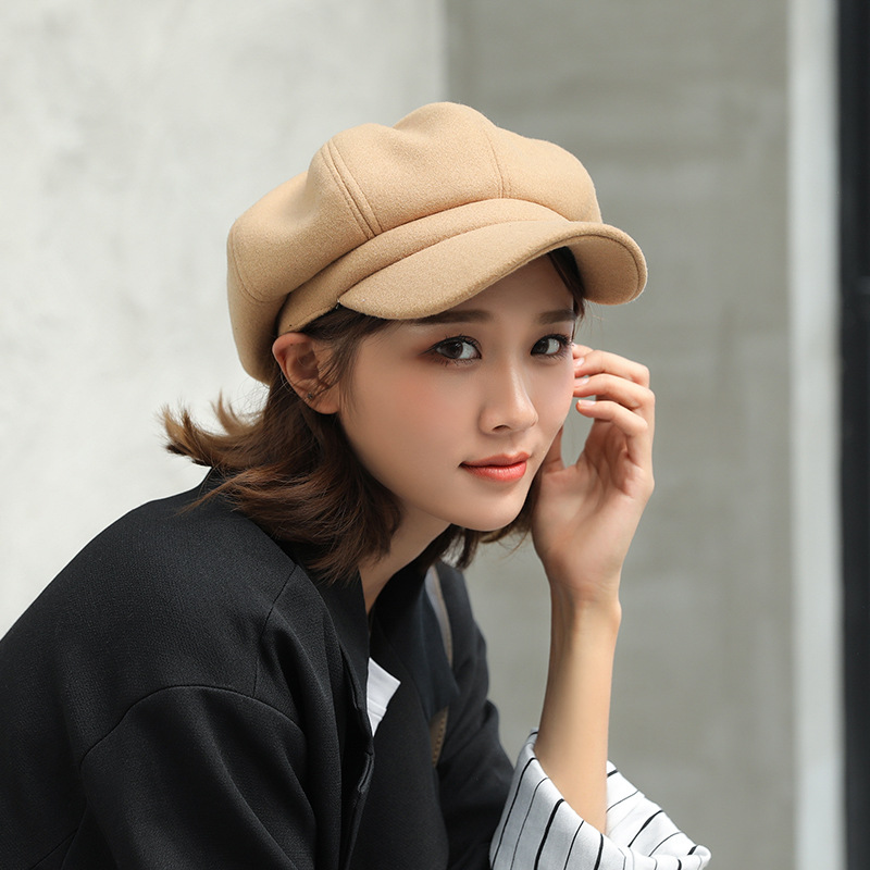 Fashion Plain Octagonal Cap Ladies Hats Autumn Winter Hats for Women Casual Wool Hat British Retro Beret Painter Caps