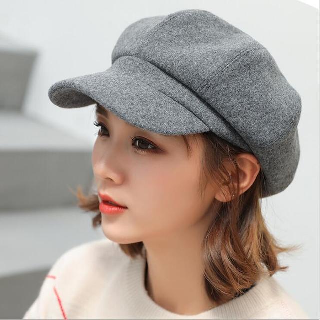 Fashion Plain Octagonal Cap Ladies Hats Autumn Winter Hats for Women Casual Wool Hat British Retro Beret Painter Caps
