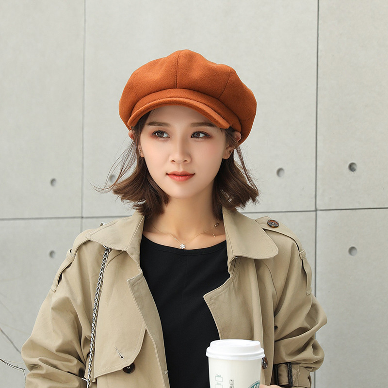 Fashion Plain Octagonal Cap Ladies Hats Autumn Winter Hats for Women Casual Wool Hat British Retro Beret Painter Caps