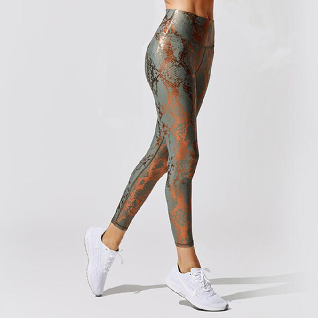 Snake Shiny Leggings for Fitness Sport Woman Tights 2022 Sportswear Woman Gym High Waist Yoga Pants Leggins Mujer Gray Lycra XL
