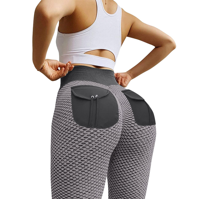 Grid Tights Yoga Pants Women Seamless High Waist Leggings Breathable Gym Fitness Push Up Girl Yoga pocket Pant