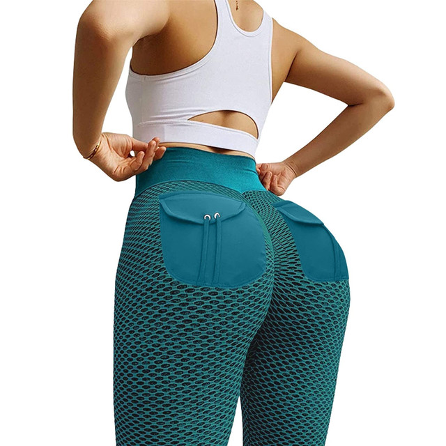 Grid Tights Yoga Pants Women Seamless High Waist Leggings Breathable Gym Fitness Push Up Girl Yoga pocket Pant