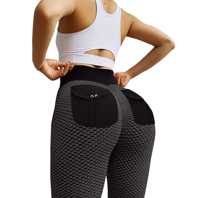 Grid Tights Yoga Pants Women Seamless High Waist Leggings Breathable Gym Fitness Push Up Girl Yoga pocket Pant