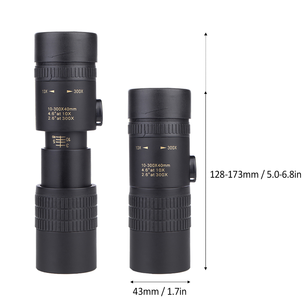 10-300X40mm BAK4 Prism Monocular Telescope Spotting Scope with Smartphone Holder and Tripod for Adults Bird Watching Camping