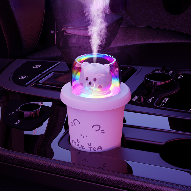 Cat Car Air Humidifier Colorful Atmosphere Lamp Diffuser Milk Tea Cup Mute Big Smoke Humidifier Women Car Accessories