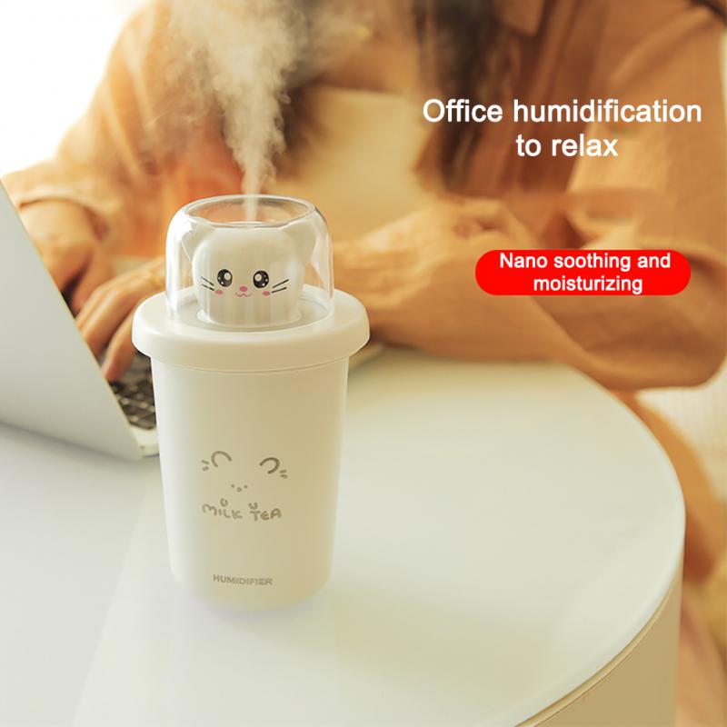 Cat Car Air Humidifier Colorful Atmosphere Lamp Diffuser Milk Tea Cup Mute Big Smoke Humidifier Women Car Accessories