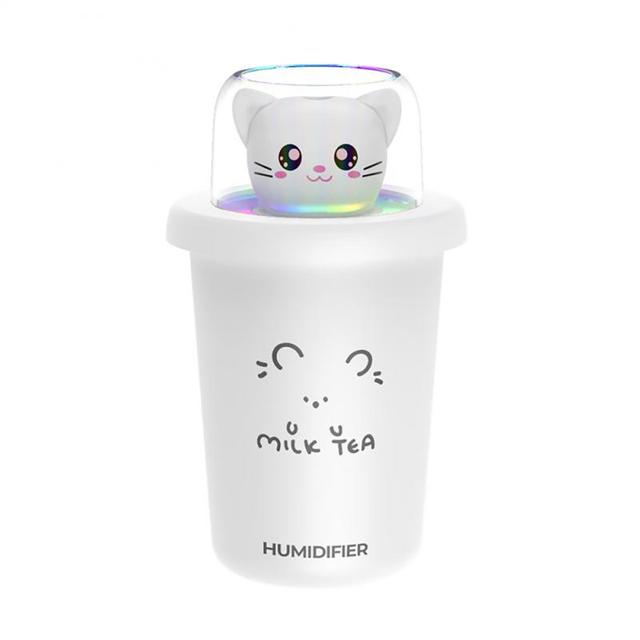 Cat Car Air Humidifier Colorful Atmosphere Lamp Diffuser Milk Tea Cup Mute Big Smoke Humidifier Women Car Accessories