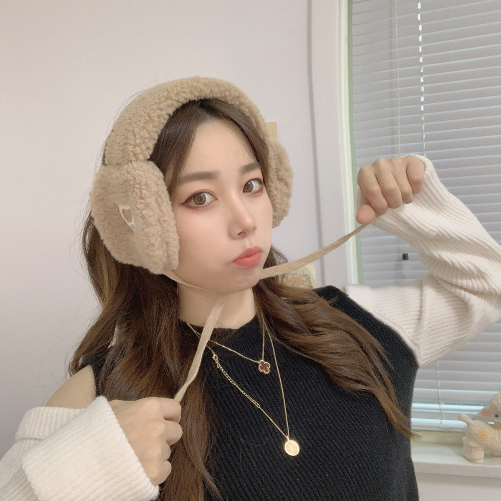 New Fashion Korea Women Winter Warm Plush Earmuff Ear Warmer Cute Bear Adults Kids Tie Plush Earmuffs