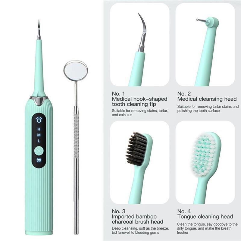 Electric Dental Calculus Household  Remover Plaque Remover Tool Kit with Replacement Heads Mouth Mirror Personal Care