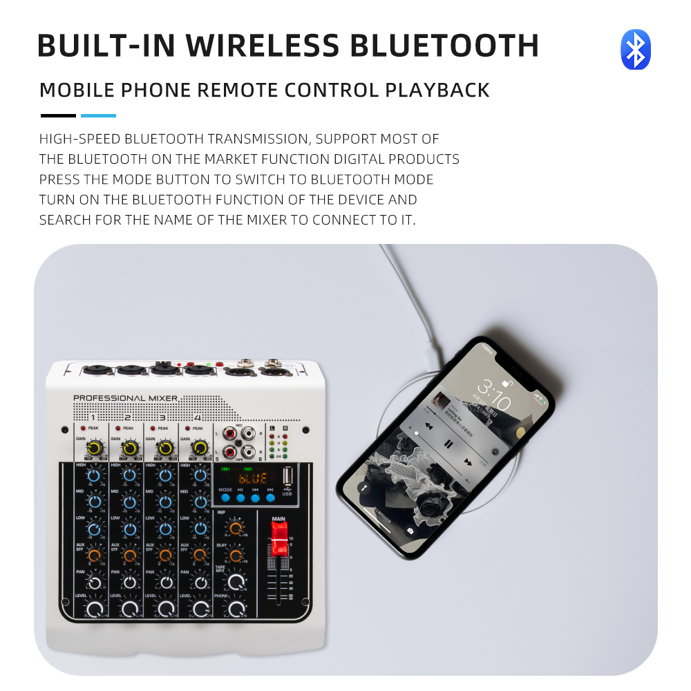 MIX400 professional 6-channel DSP USB sound card interface console mixer mixer with reverb delay effect +48V phantom power
