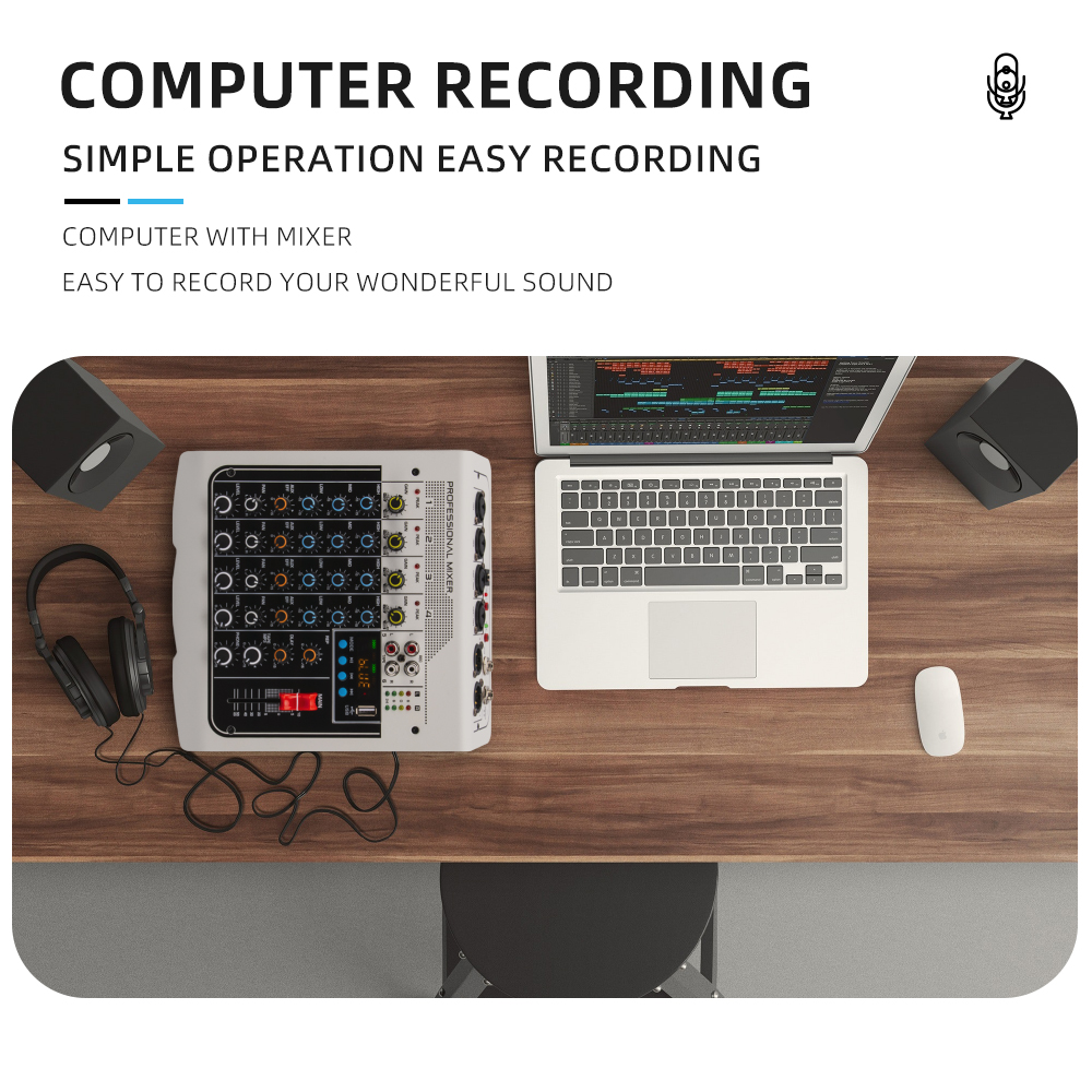 MIX400 professional 6-channel DSP USB sound card interface console mixer mixer with reverb delay effect +48V phantom power