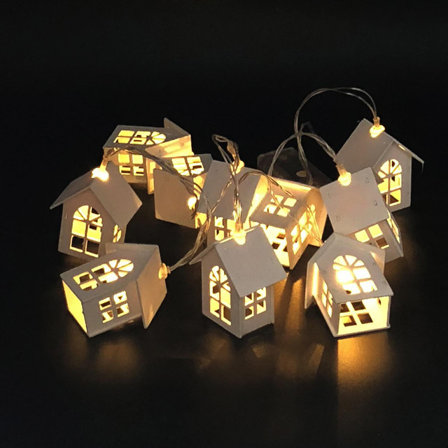 1m 10LED Holiday Light Wooden House String Lights Powered Garland Outdoor Garden Patio Wedding Christmas Lighting
