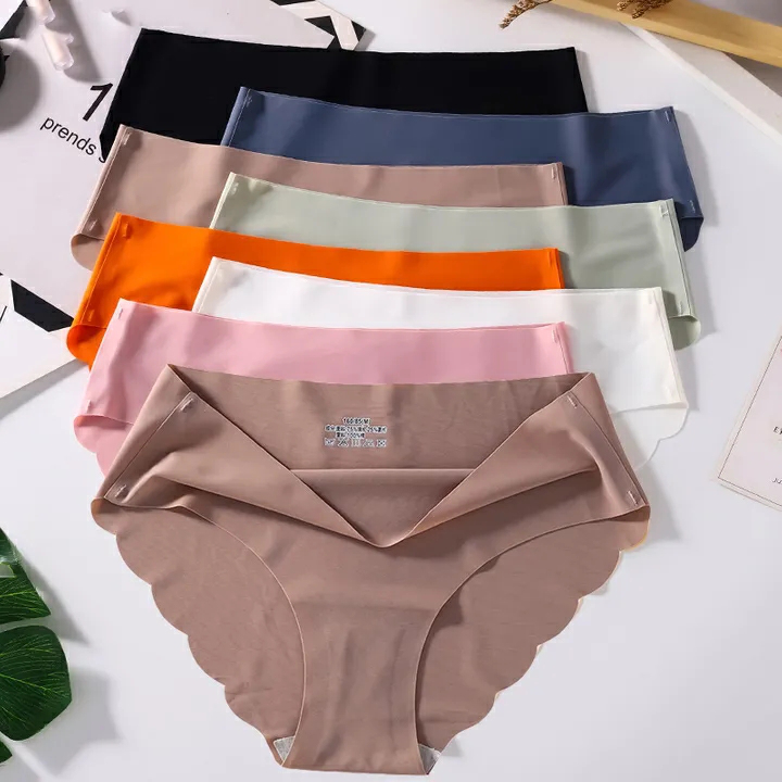 Women's Panties 8pcs Seamless Silk Satin Female Underwear  Lingerie Sweet Wavy Edge Briefs Comfort Sport Underpants