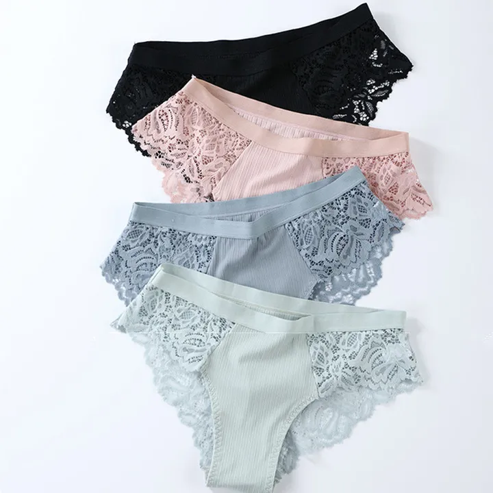 4 Pcs Cotton Panties  Panty Briefs Lace Panties Women Underwear Lingerie Panties for Female Ladies Floral Pantys Underpants