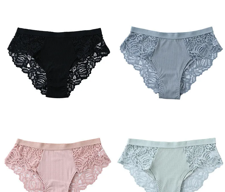 4 Pcs Cotton Panties  Panty Briefs Lace Panties Women Underwear Lingerie Panties for Female Ladies Floral Pantys Underpants