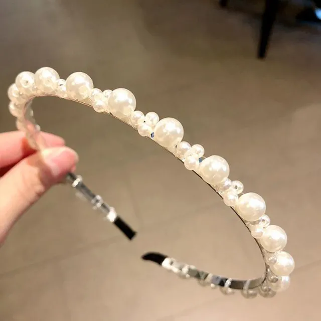 New Women Elegant Full Pearls Simple Hairbands Sweet Headband Hair Hoops Holder Ornament Head Band Lady Fashion Hair Accessories WhiteWhite