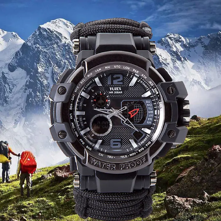 Outdoor Survival Men Watch Multifunctional Waterproof Military Tactical Watch Compass Thermometer Emergency