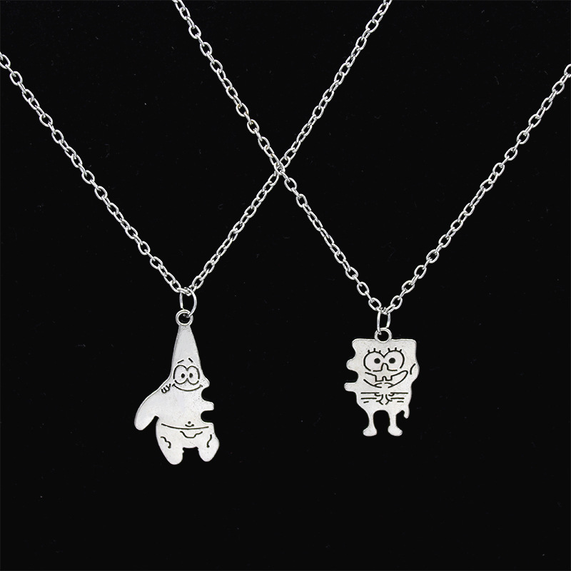 2Pcs/Set Fashion Best Friends Love Couple Pendant Necklace Cartoon Character Star Necklace Good Friends Jewelry Gifts WholesaleSilver