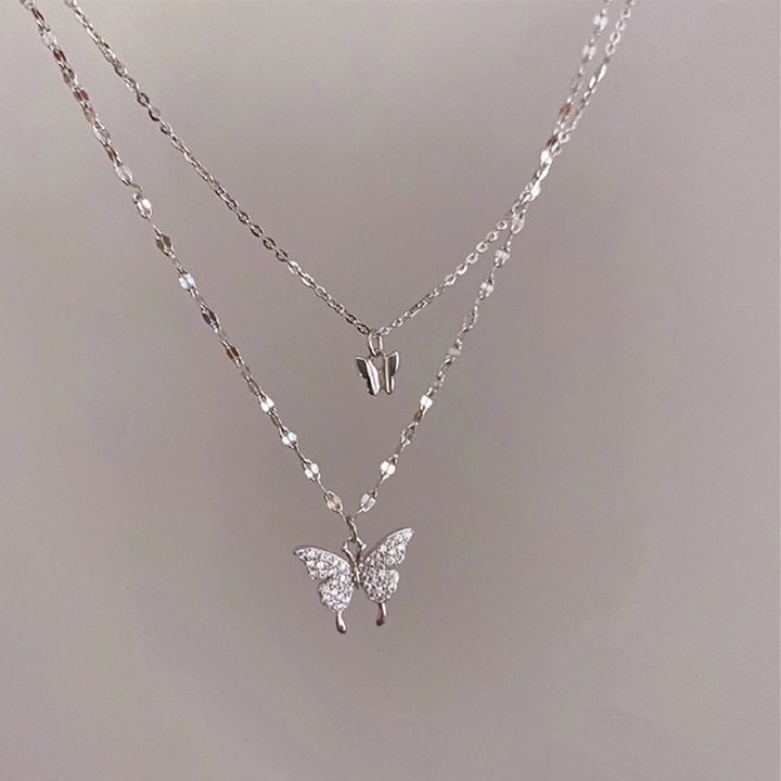 New Shiny Butterfly Necklace Ladies Exquisite Double Layer Clavicle Chain Necklace Jewelry for Ladies Gift