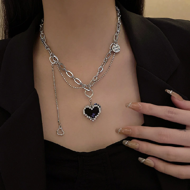 2022 Removable Titanium Steel Senior Fashion Women Pendant Necklaces Fine Double Chain Heart Party Zircon Necklace Jewelry