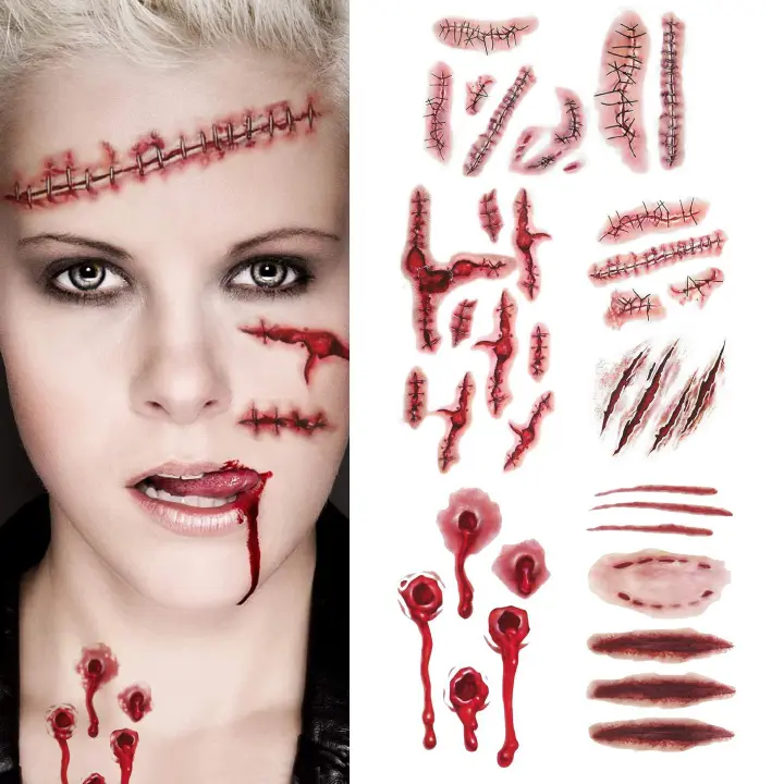 Halloween blood wound tattoo scar sticker convenient waterproof temporary tattoo sticker decorated Halloween party