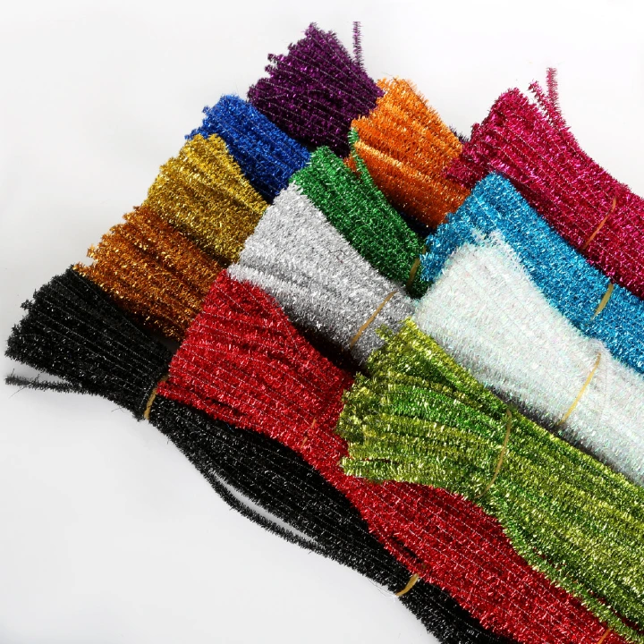 100pcs Glitter Chenille Stems Pipe Cleaners Plush Tinsel Stems Wired Sticks Kids Educational DIY Craft Supplies Toys Crafting Hobbies