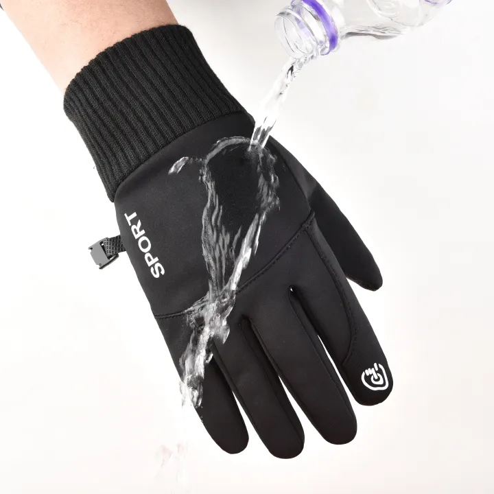 Men Winter Waterproof Cycling Gloves Outdoor Sports Running Motorcycle Ski Touch Screen Fleece Gloves Non-slip Warm Full Fingers