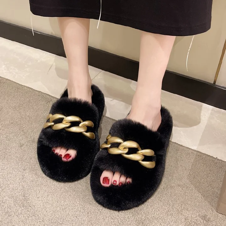 Plush Fluffy Slippers Women Chausson Femme Hiver Chaud Fuzzy Indoor House Shoes Pantofole Invernali Donna Chanclas Ciabatte