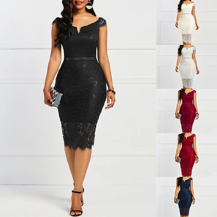 Women Dress Lace Slash Neck Hollow Backless OL Party Chic Summer Patchwork Sheath Retro Dresses Sexy Women Dress Lace Hollow Backless Elegant Party Chic Retro Dress Black White Lace Dresses