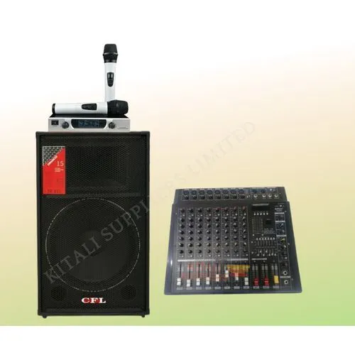 Buy a complete PA sound system with a CFL 15-inch speaker, 8-channel mixer, and wireless mics. Perfect for events, churches, DJs, and live performances.