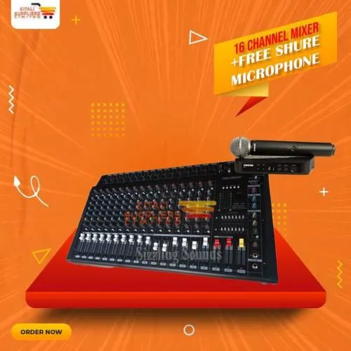 Get precise audio control with the Omax 16-Channel Mixer. Includes a free Shure microphone—perfect for studio recording, live events, podcasting, and more.