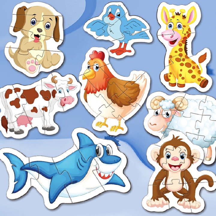 Baby puzzle BBPT Big Block Jigsaw Monkey Shark Puppy puzzle toys entry-level paper early childhood education advanced matching puzzle boys and girls animal puzzle card cognitive card