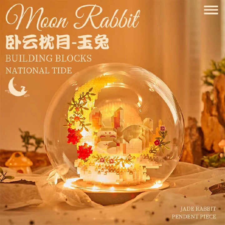 Micro particle building blocks cartoon model decoration girl bunny assembly gift creative desktop cute girl decoration DIY handmade children's gift Exquisite Moon Rabbit Series