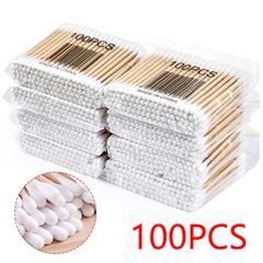100PCS Makeup Cotton Swabs Double Head Micro Wood Brushes Eyelash Extension Glue Removing Microblade Cleaning Tools White 100 White 100pcs