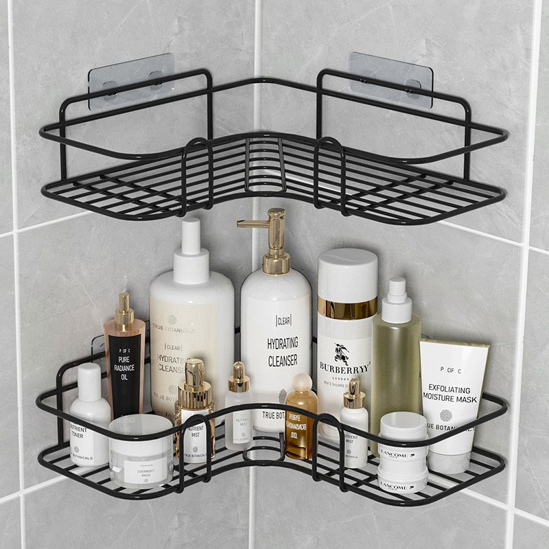 Bathroom Shelf Adhesive Storage Rack Corner Holder Punch-free Shower Gel  Shampoo Basket Perforated Corner Shelf For Kitchen