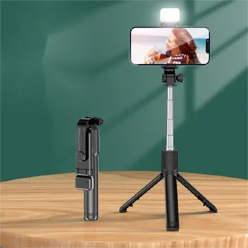 PAFEL Bluetooth selfie stick 3in1 phones tripod stand fill light telescopic selfie stick wireless remote control tripod Bluetooth live streaming mobile phone stands Black,With fill light
