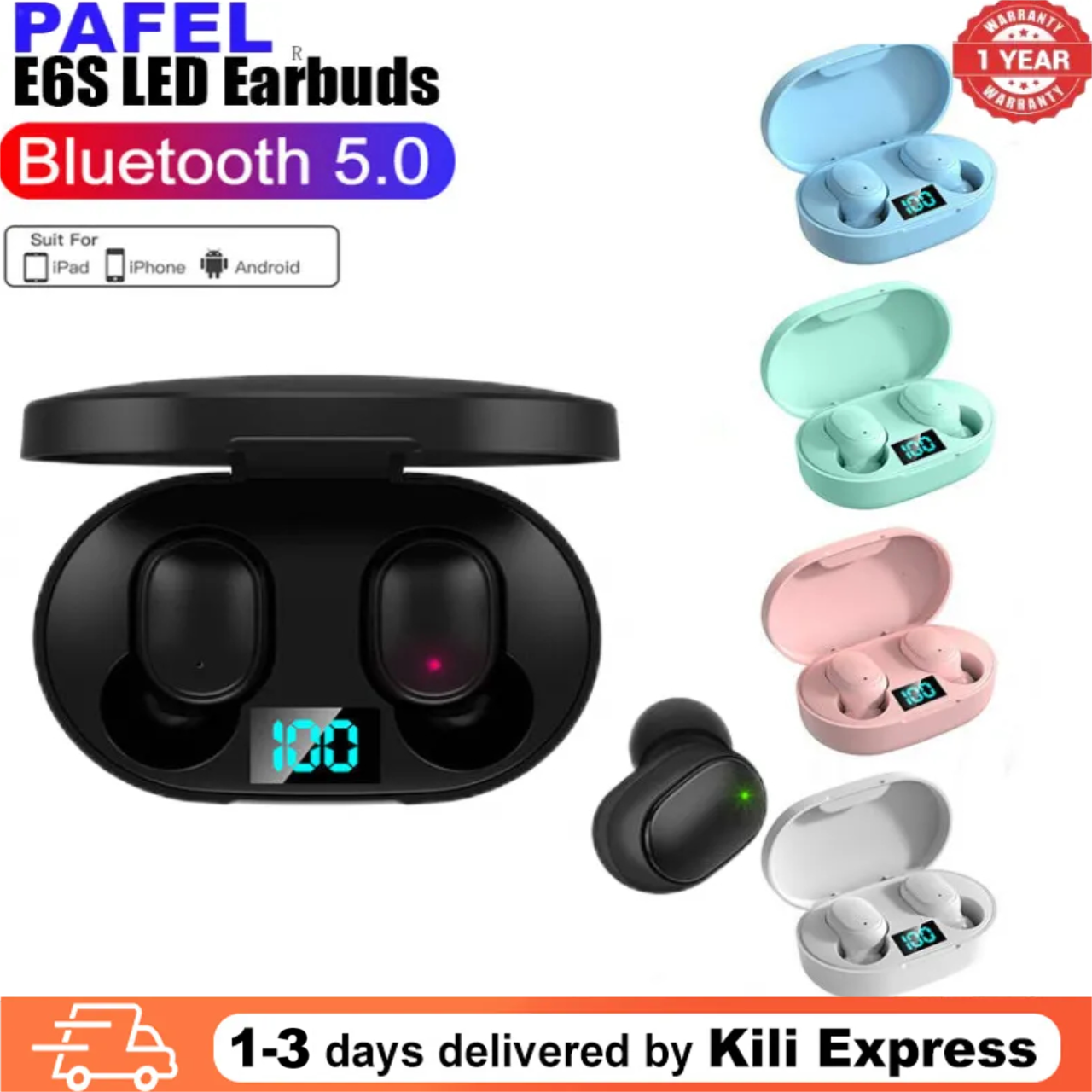 PAFEL E6S TWS Wireless earphone Bt 5.0 Noise Canceling earbuds HiFi Stereo Mini Low Latency earpods Waterproof Sports In-Ear Earphones