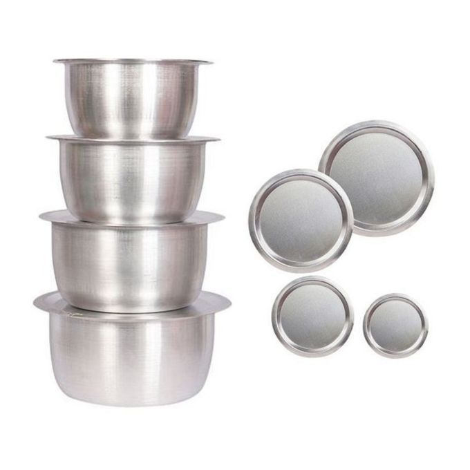 4Pcs Set Of Stainless Aluminum Sufuria WITH Lids.