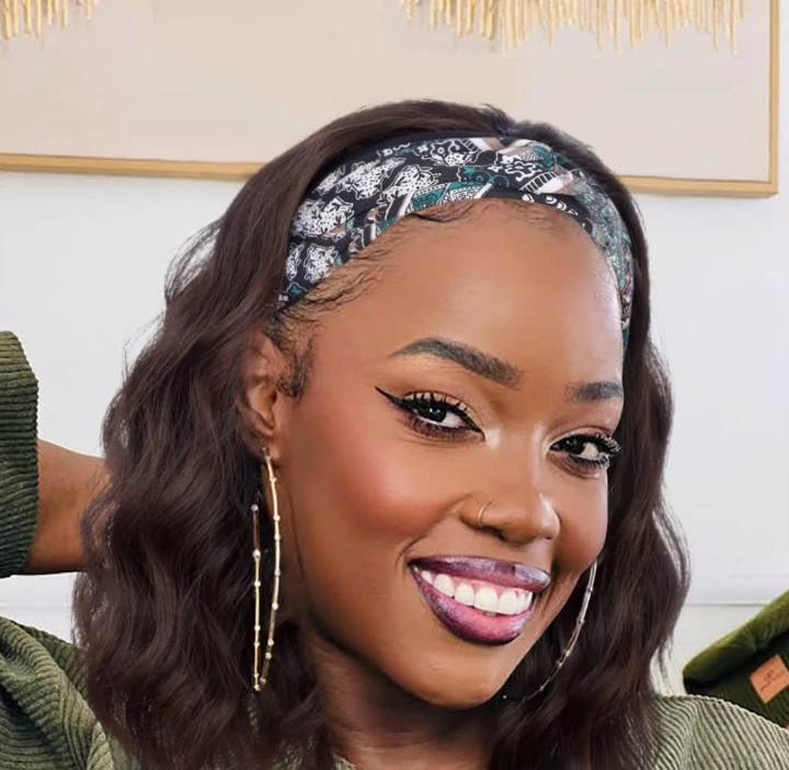 Soft Curly Headband Wig Brown + Free Gift