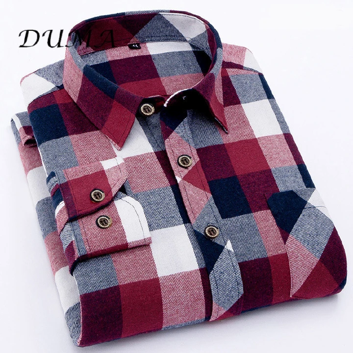 "DUMA" Oversized men's clothing lattice man Leisure shirt Sanding Long sleeved shirt