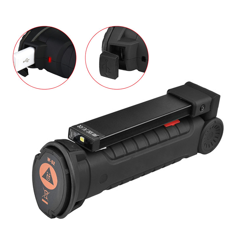 Led Flashlight USB Rechargeable With Built-in Battery Set Multi Function Folding Work Light COB Waterproof Fishing Camping Torch