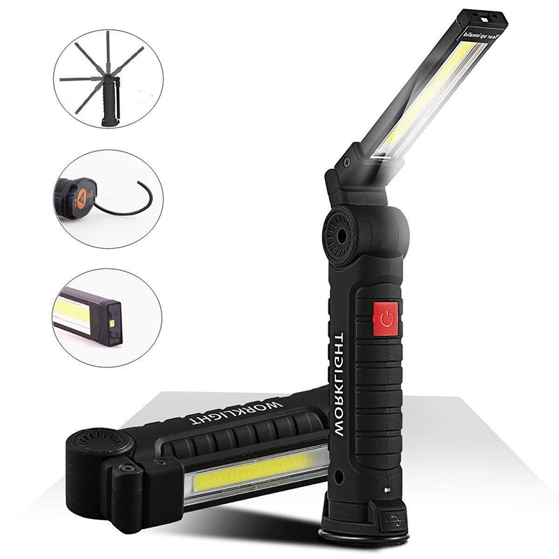 Led Flashlight USB Rechargeable With Built-in Battery Set Multi Function Folding Work Light COB Waterproof Fishing Camping Torch