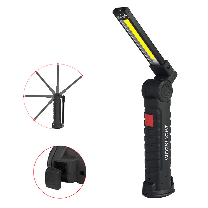 Led Flashlight USB Rechargeable With Built-in Battery Set Multi Function Folding Work Light COB Waterproof Fishing Camping Torch
