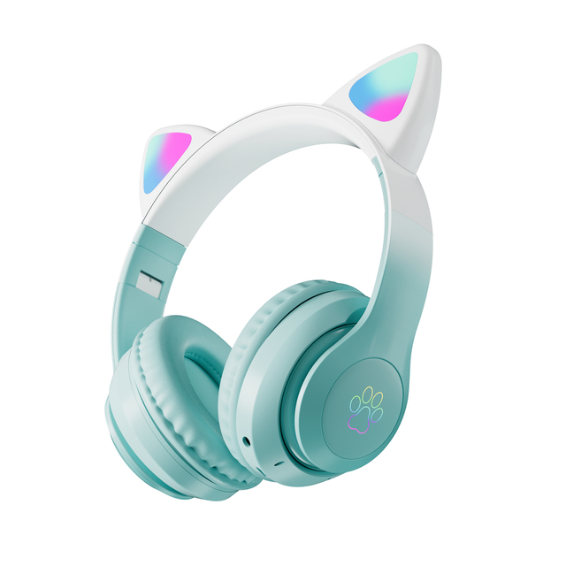 Flash Light Cat Ear Headphones Wireless With Mic Gamer Girl Gradient HiFi Stereo Music Bluetooth 5.3 Headset RGB Cat Helmets