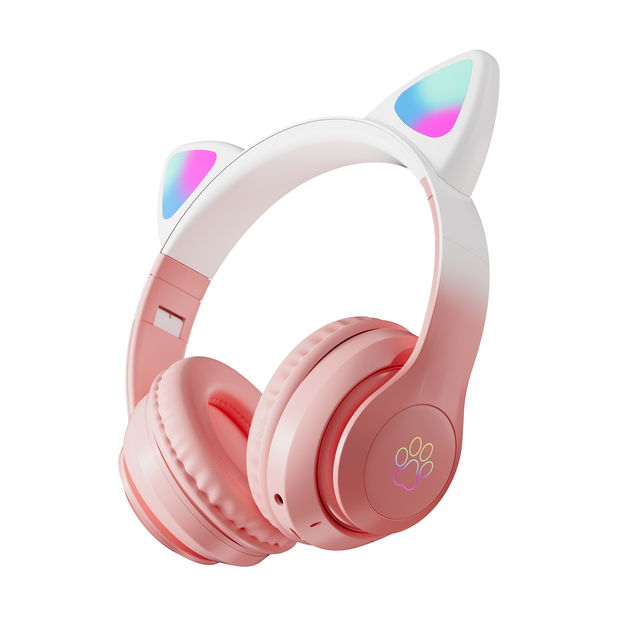 Flash Light Cat Ear Headphones Wireless With Mic Gamer Girl Gradient HiFi Stereo Music Bluetooth 5.3 Headset RGB Cat Helmets