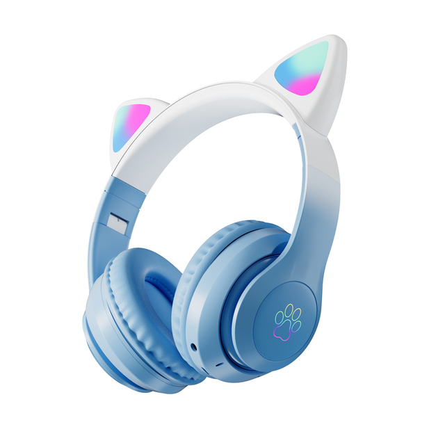Flash Light Cat Ear Headphones Wireless With Mic Gamer Girl Gradient HiFi Stereo Music Bluetooth 5.3 Headset RGB Cat Helmets