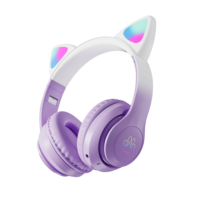 Flash Light Cat Ear Headphones Wireless With Mic Gamer Girl Gradient HiFi Stereo Music Bluetooth 5.3 Headset RGB Cat Helmets