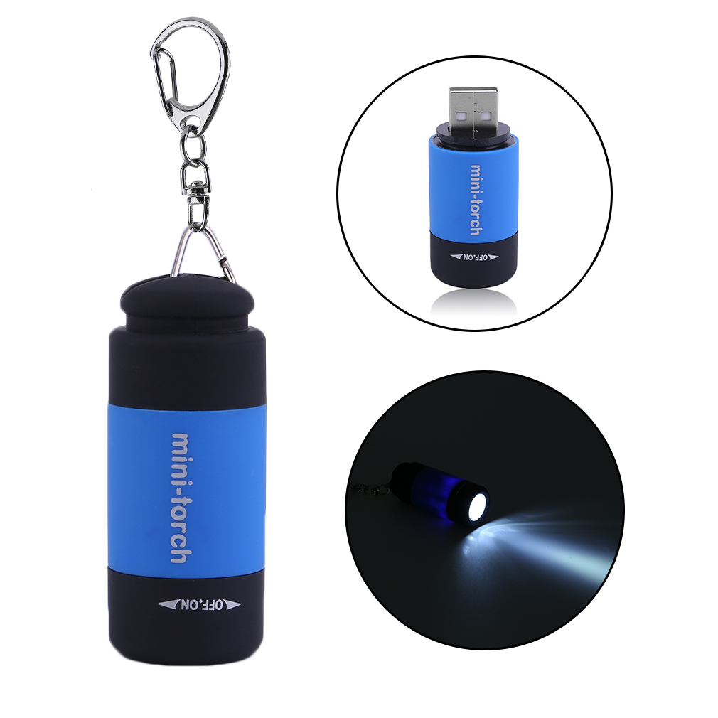 Portable Mini Keychain Pocket Torch USB Rechargeable LED Light Flashlight 0.5W 25lm Waterproof Outdoor Camping Flashlight