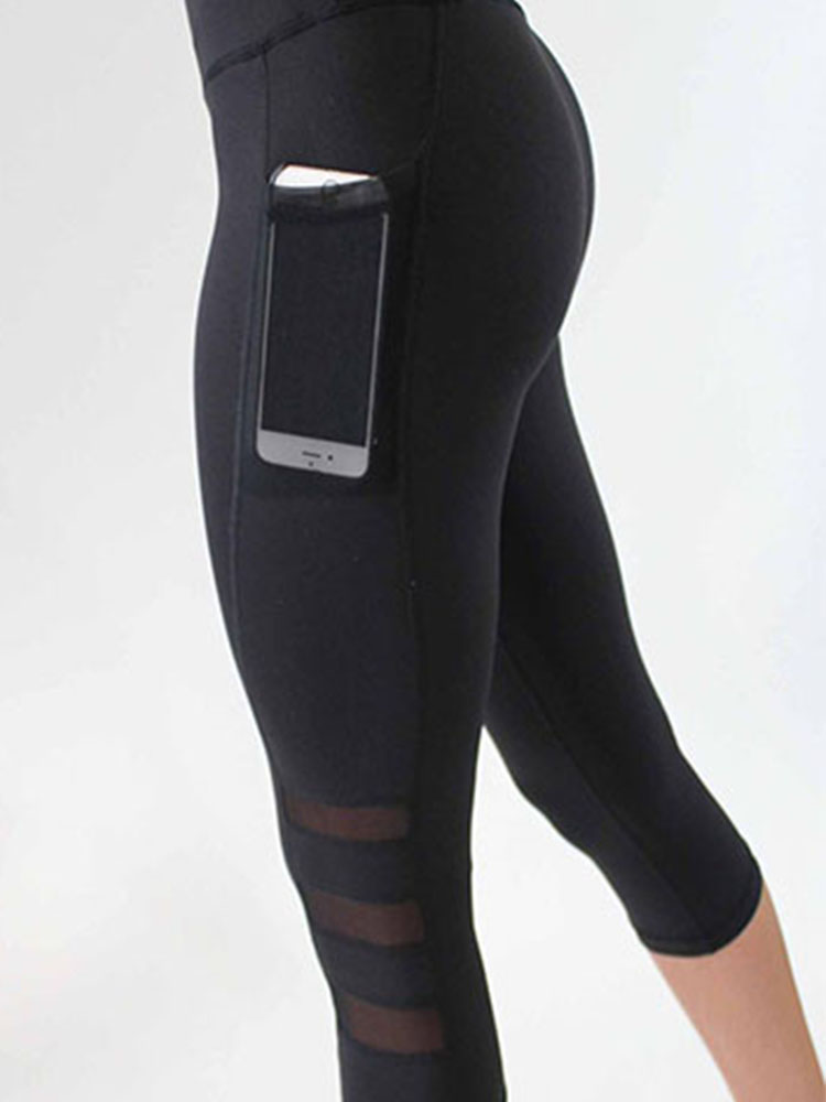 Calf-length yoga running legging Capri Sport pants Women Fitness Gym High Waist Legging Girl Black Mesh 3/4 Yoga Pants