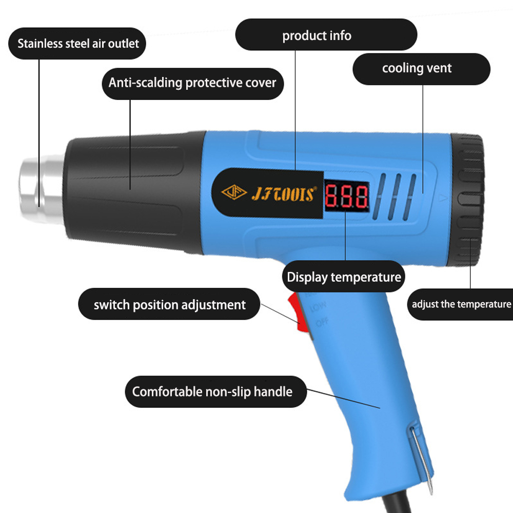 220V Industrial Grade LCD Display Hot Air Gun 1800W 2000W Hot Air Gun Tool Handheld Electric Heater Repair DIY Auto Film 4 Nozzl